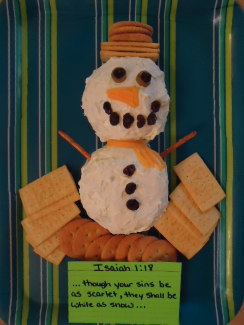 Free Christmas Snack Ideas "Snowman Cheeseball" recipe with step by step directions by Church House Collection